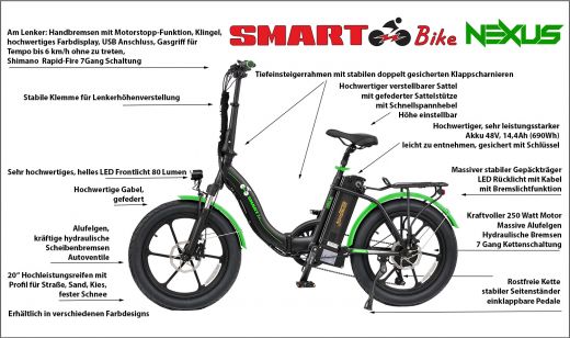 SMARTbike NEXUS 3.0 Faltbar mit Tiefeinsteigerahmen, 3&quote; Reifen